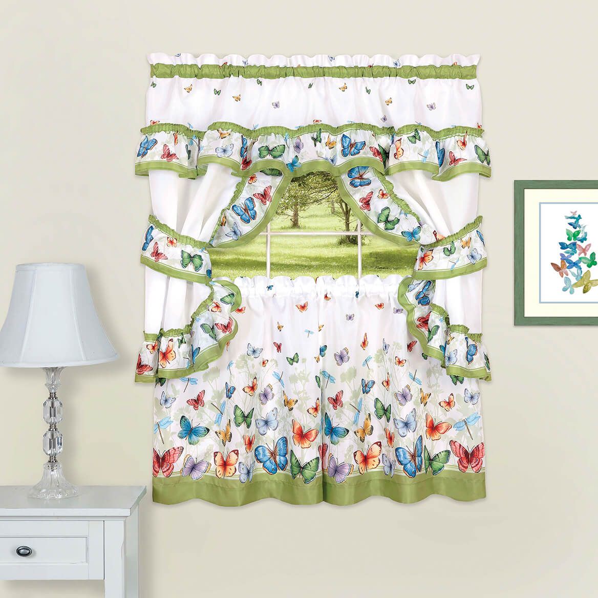 Butterfly Printed Cottage Curtain Set + '-' + 378209