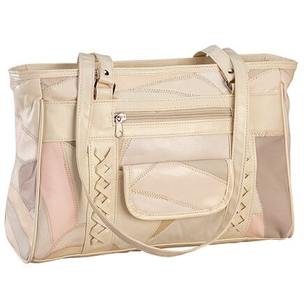 3-Pocket Cream Patch Leather Shoulder Bag-378381