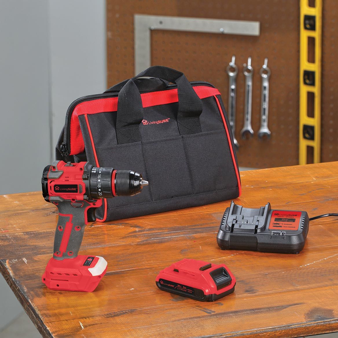 Cordless Drill, Battery, Charger and Bag Set by LivingSURE™ + '-' + 379004
