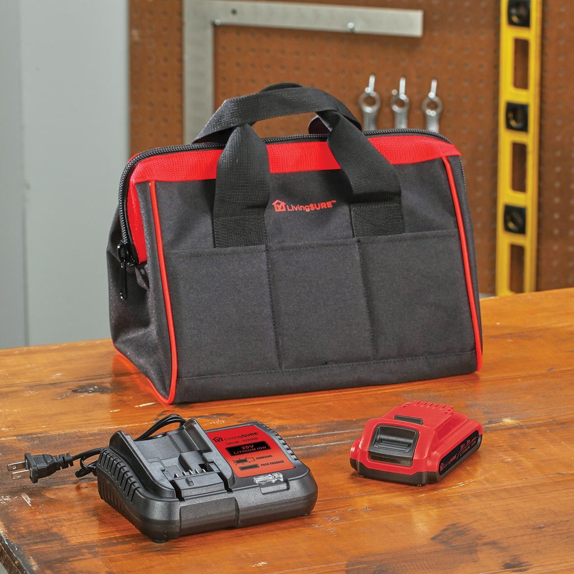 2Ah Battery, Charger and 12" Tool Bag Set by LivingSURE™ + '-' + 379019