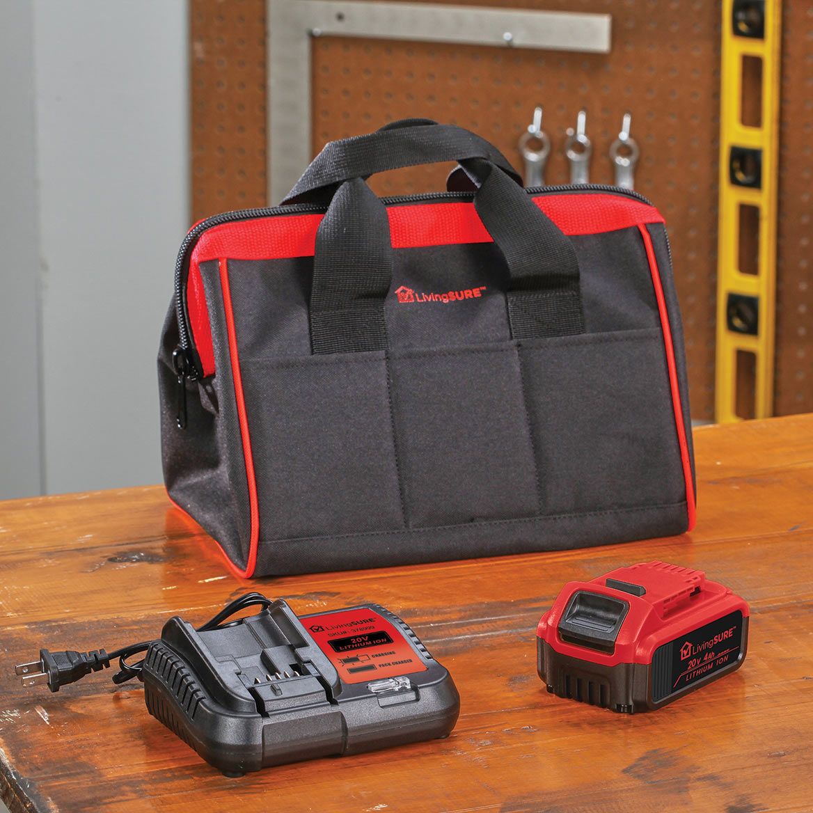 4Ah Battery, Charger and 12" Tool Bag Set by LivingSURE™ + '-' + 379020