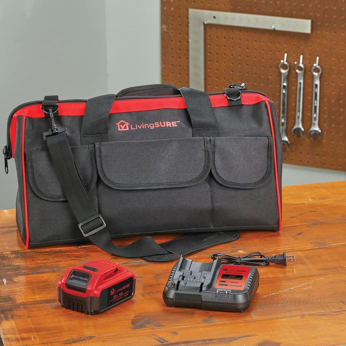 4Ah Battery, Charger and 19" Tool Bag Set by LivingSURE™ + '-' + 379022