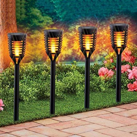 View product details for Solar Flaming Pathlights, Set of 4