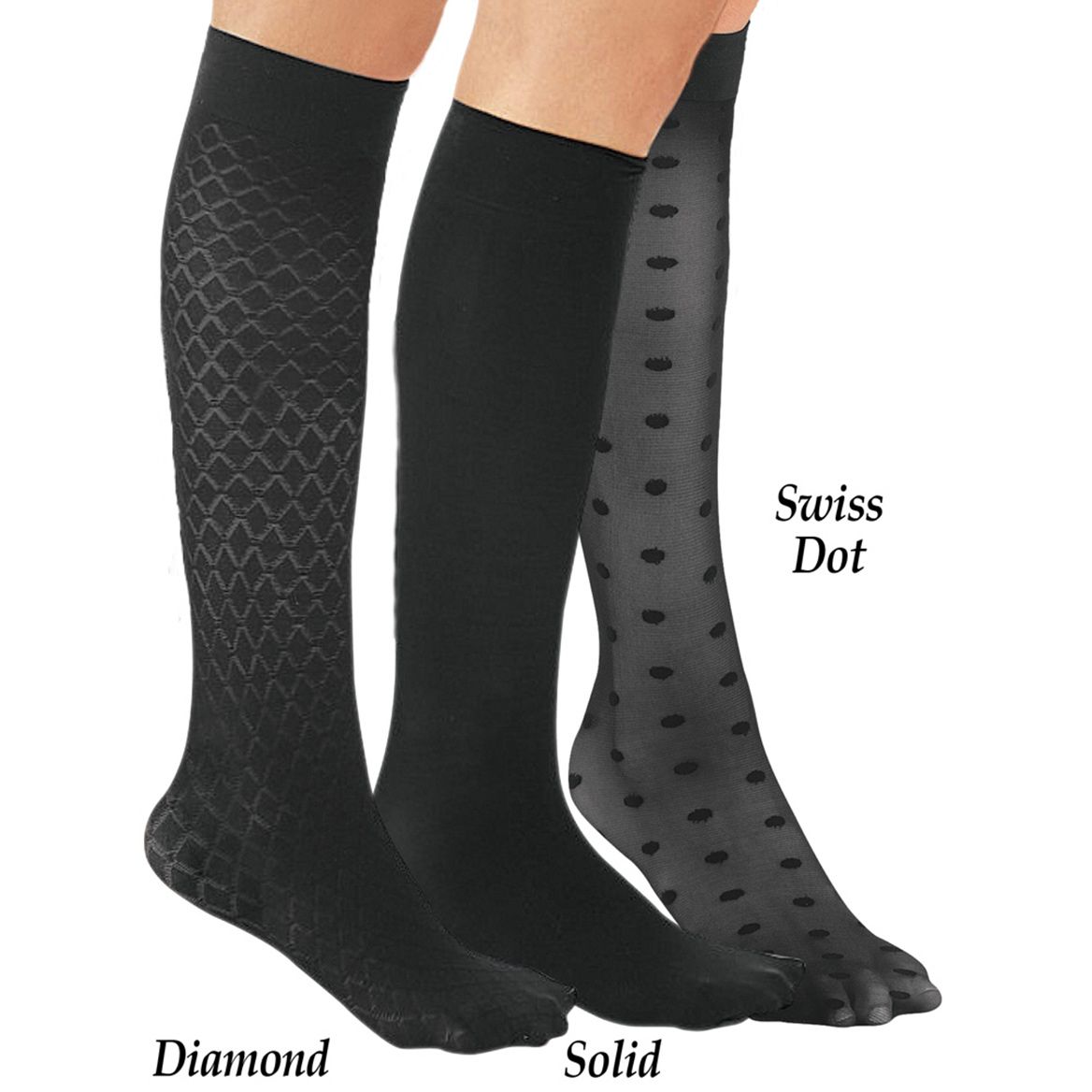Stylish Compression Knee-Highs, 3 Pairs + '-' + 379901