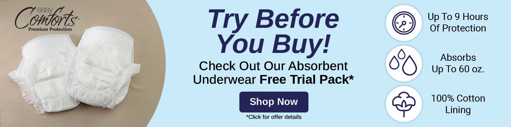 Shop Easy Comforts™ Premium Protection Absorbent Underwear Trial Pack
