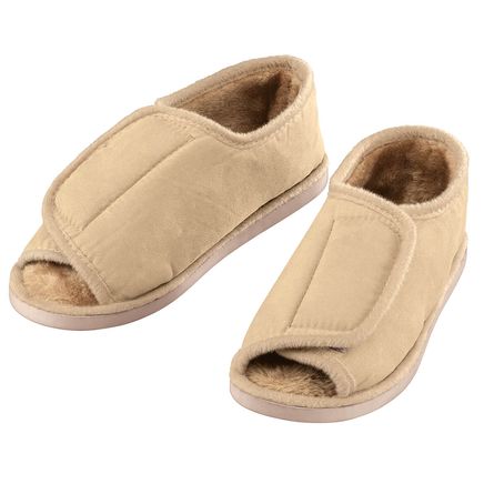 Silver Steps™ Adjustable Open Toe Faux Fur Slippers-372003