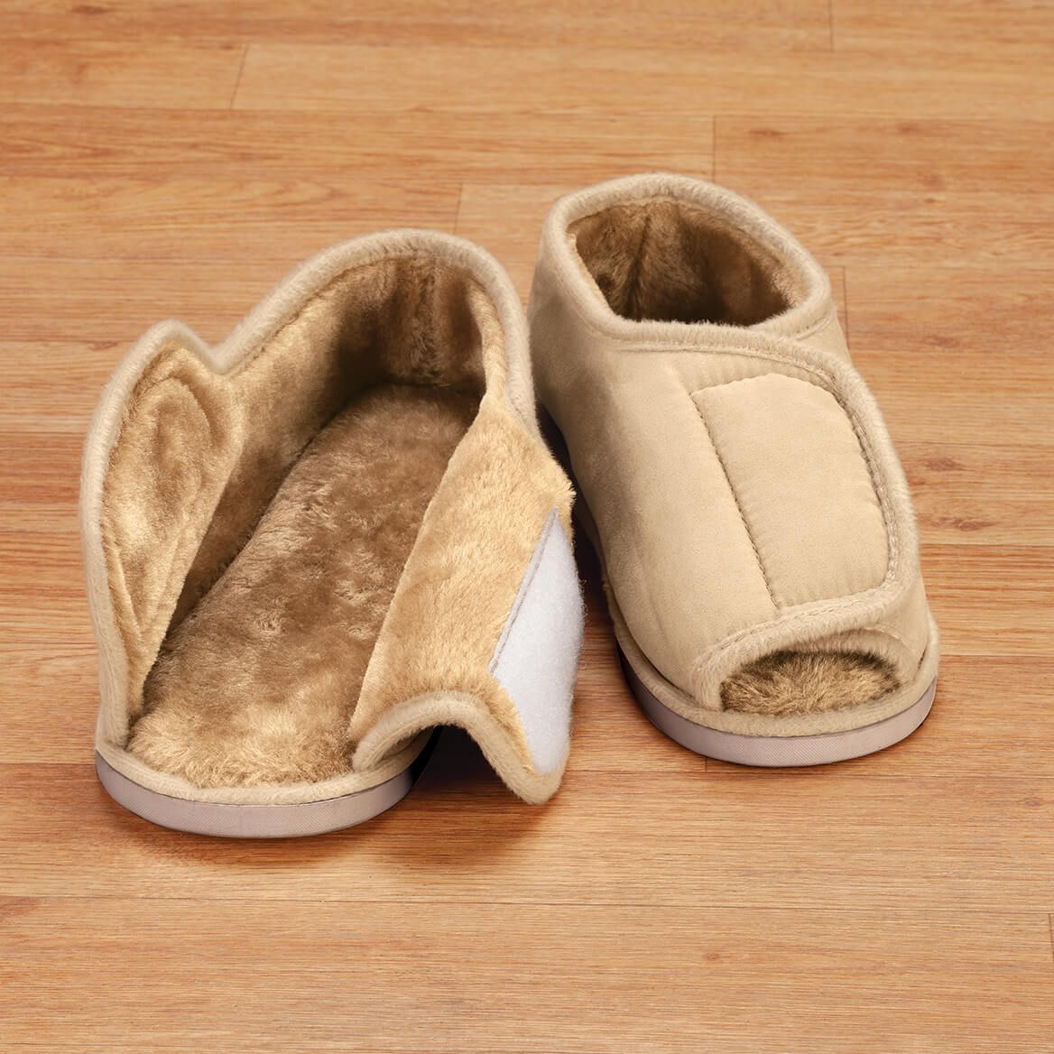 Silver Steps™ Adjustable Open Toe Faux Fur Slippers-372003