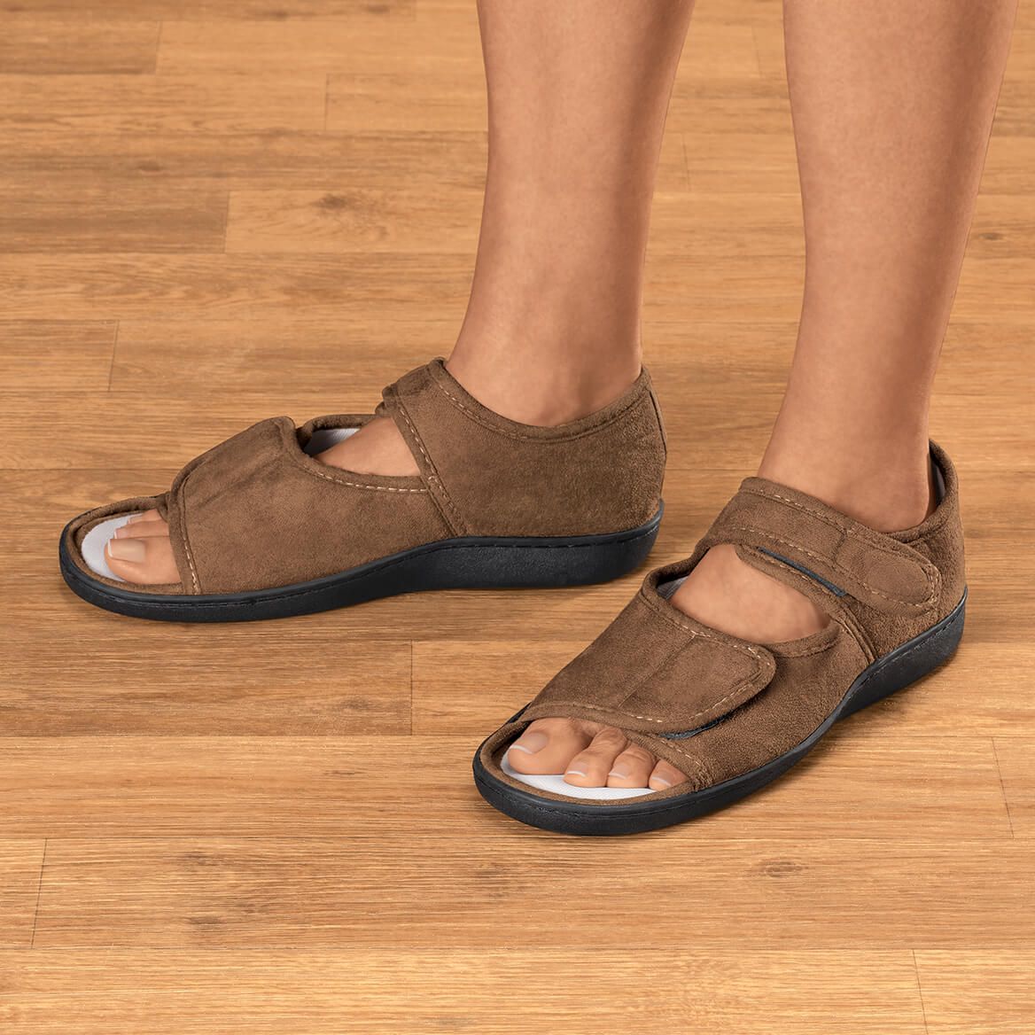 Silver Steps™ Brown Adjustable Memory Foam Slippers-376447