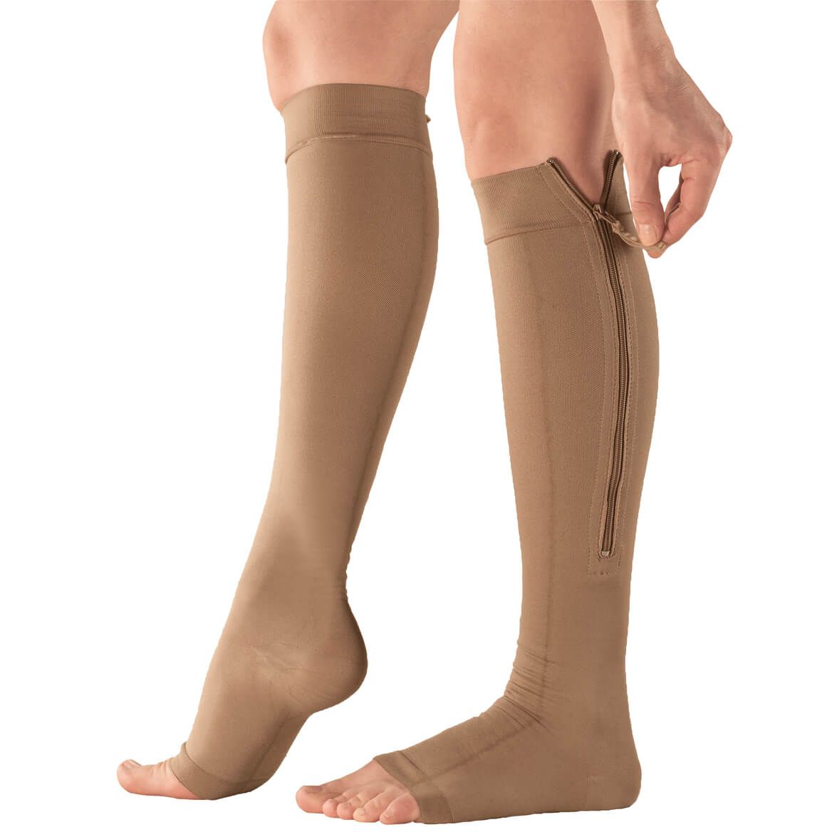  2 Pairs Open Toe Thigh High Zipper Compression Socks 20-30 mmHg  Zipper Compression Stockings for Women Men Swelling Edema (Skin Color,  Large) : Health & Household