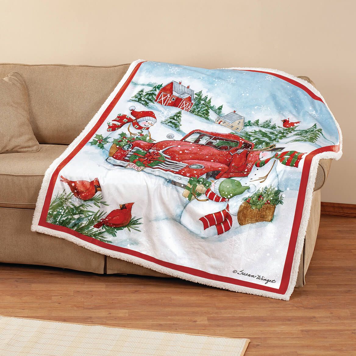 Susan Winget™ Truck and Snowmen Sherpa Throw + '-' + 375669