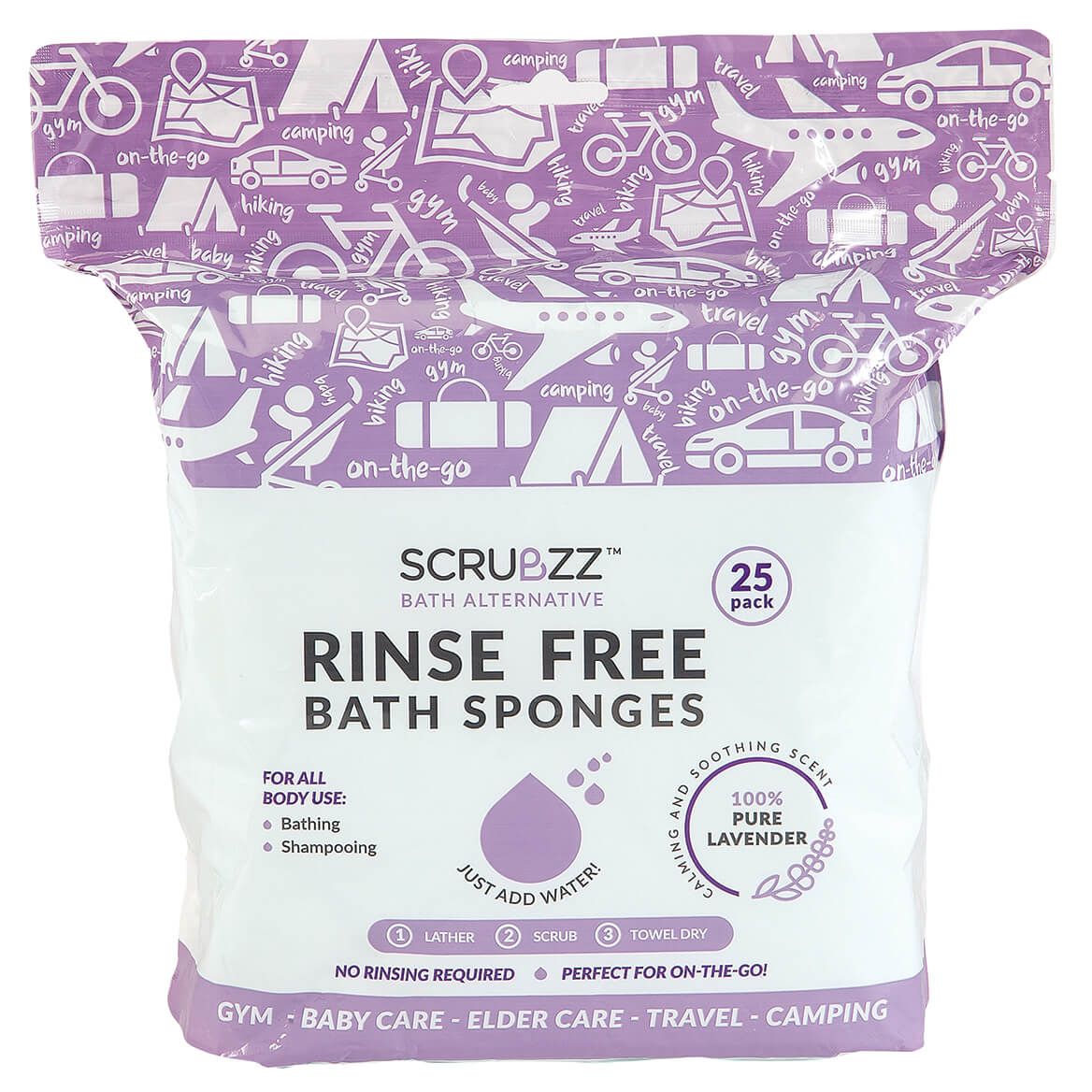Scrubzz™ Rinse-Free Bath Sponges with Lavender, Set of 25 + '-' + 376772