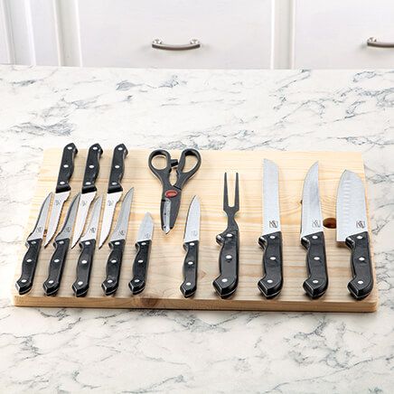 15-Pc. Wildcraft Cutlery with Wood Cutting Board Set-377580