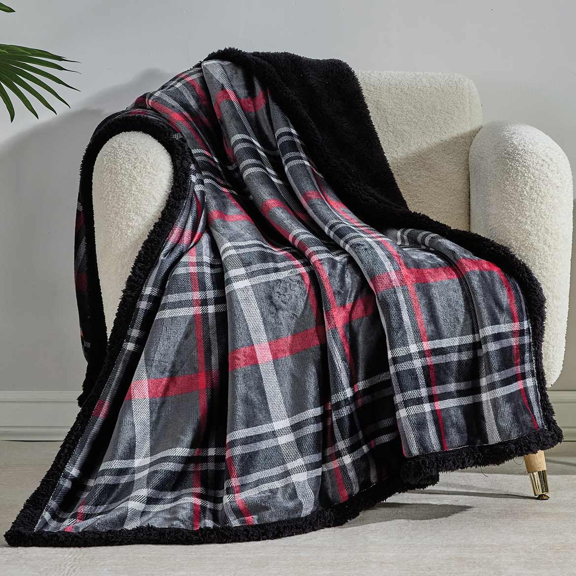 Midnight Plaid Sherpa Plush Throw
