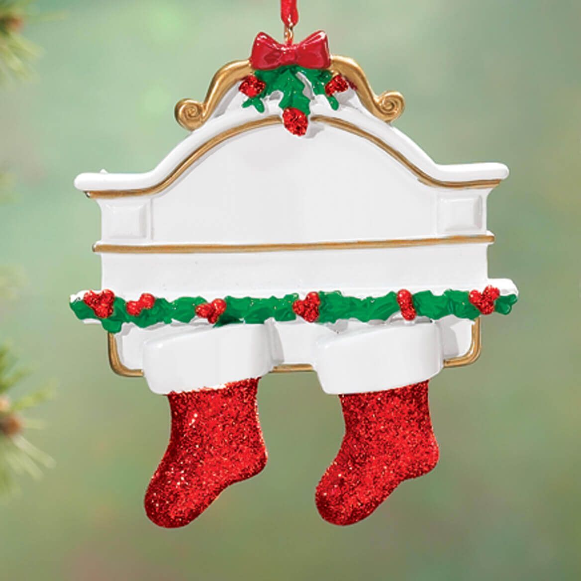 Christmas Mantel with 2 Stockings Ornament-334740