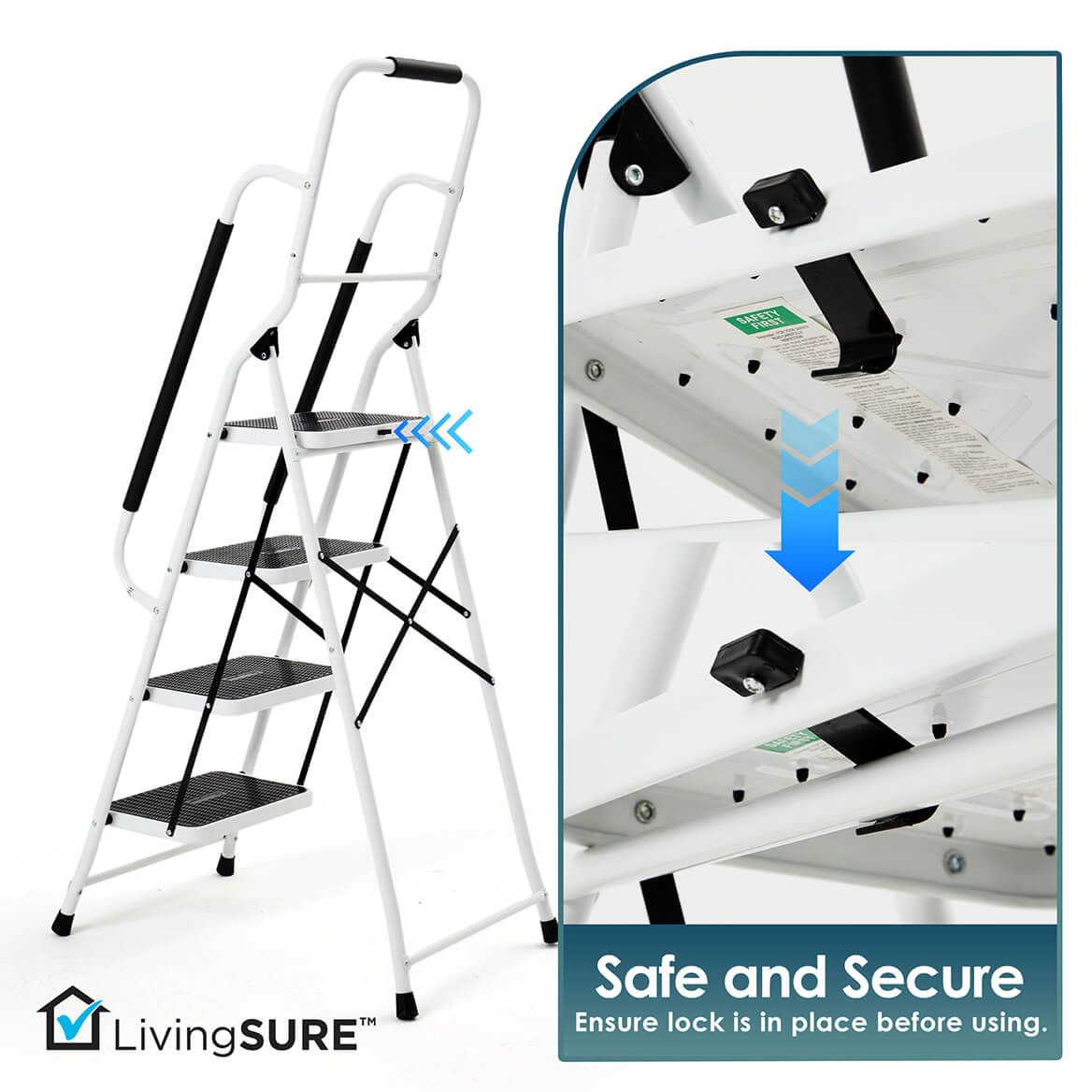 Folding Four Step Ladder with Handrails by LivingSURE™    XL-354173