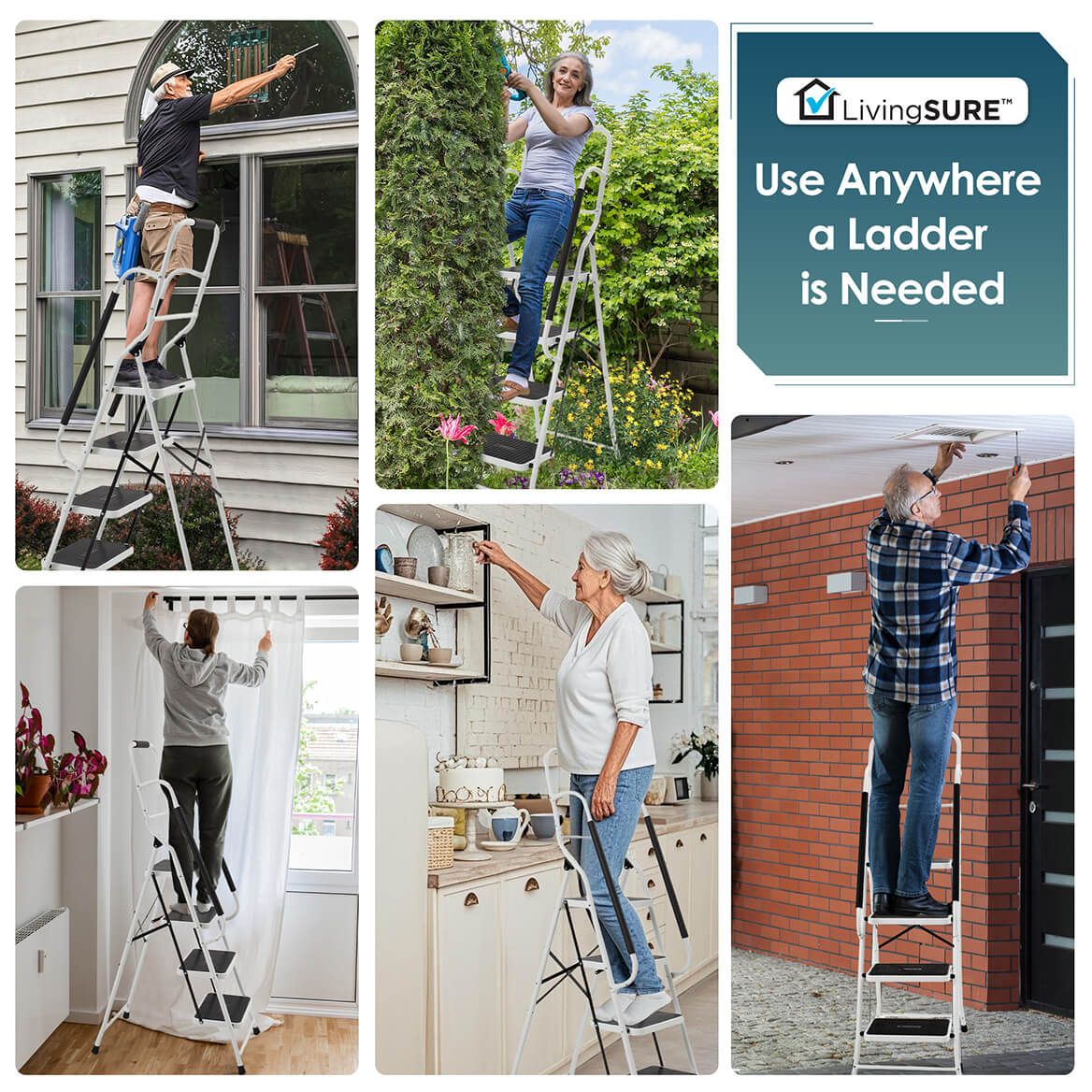 Folding Four Step Ladder with Handrails by LivingSURE™    XL-354173