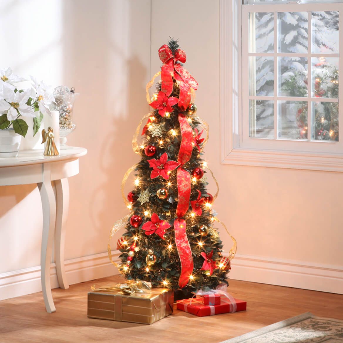 4' Red Poinsettia Pull-Up Tree by Holiday Peak™-356296