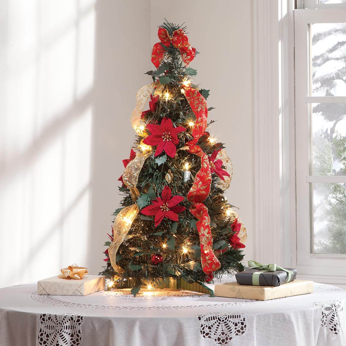2' Pull Up Fully Decorated Prelit Poinsettia Tree Holiday Pe-357691