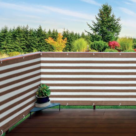 Brown and White Striped Deck & Fence Privacy Screen-364576