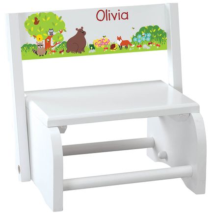 Personalized Children's White Woodland Animals Step Stool-368495