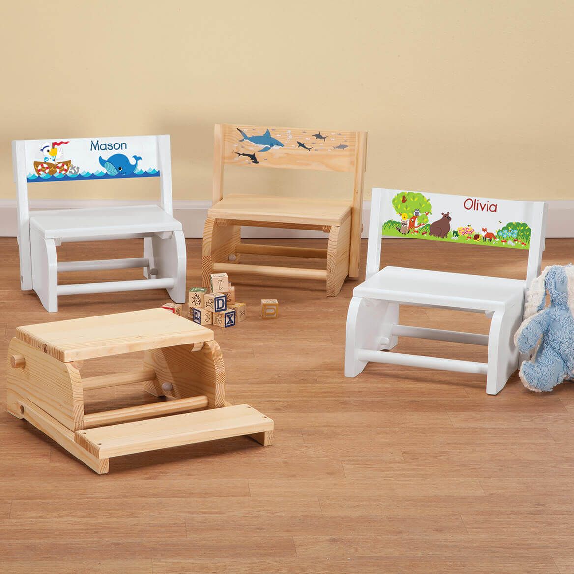 Personalized Children's White Dinosaur Step Stool-368496