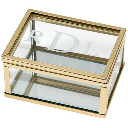 Personalized Gold Trim Glass Keepsake Box with Mirrored Bottom-368578