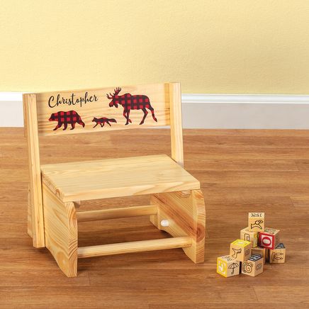 Personalized Children's Natural 2-in-1 Buffalo Plaid Stool-369612