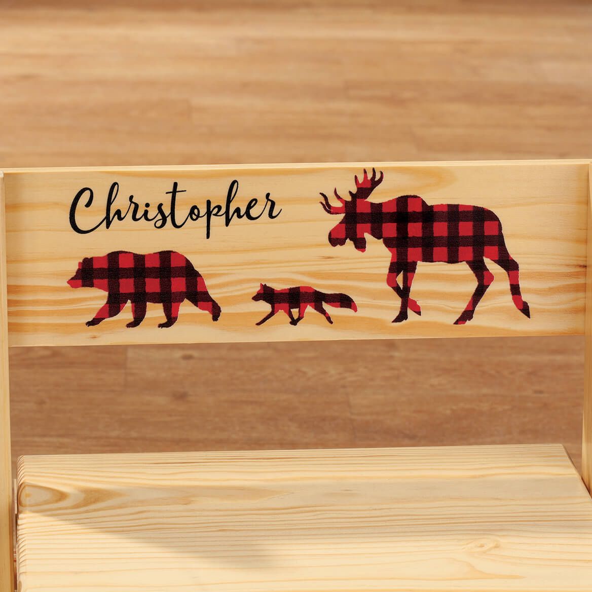 Personalized Children's Natural 2-in-1 Buffalo Plaid Stool-369612