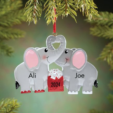 Personalized Kissing Elephants Ornament-370638