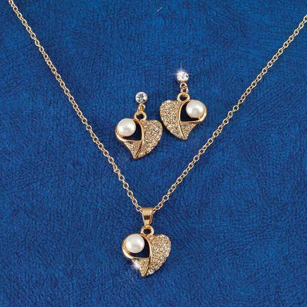 Cultured Pearl/Crystal Necklace and Earrings Set-372518