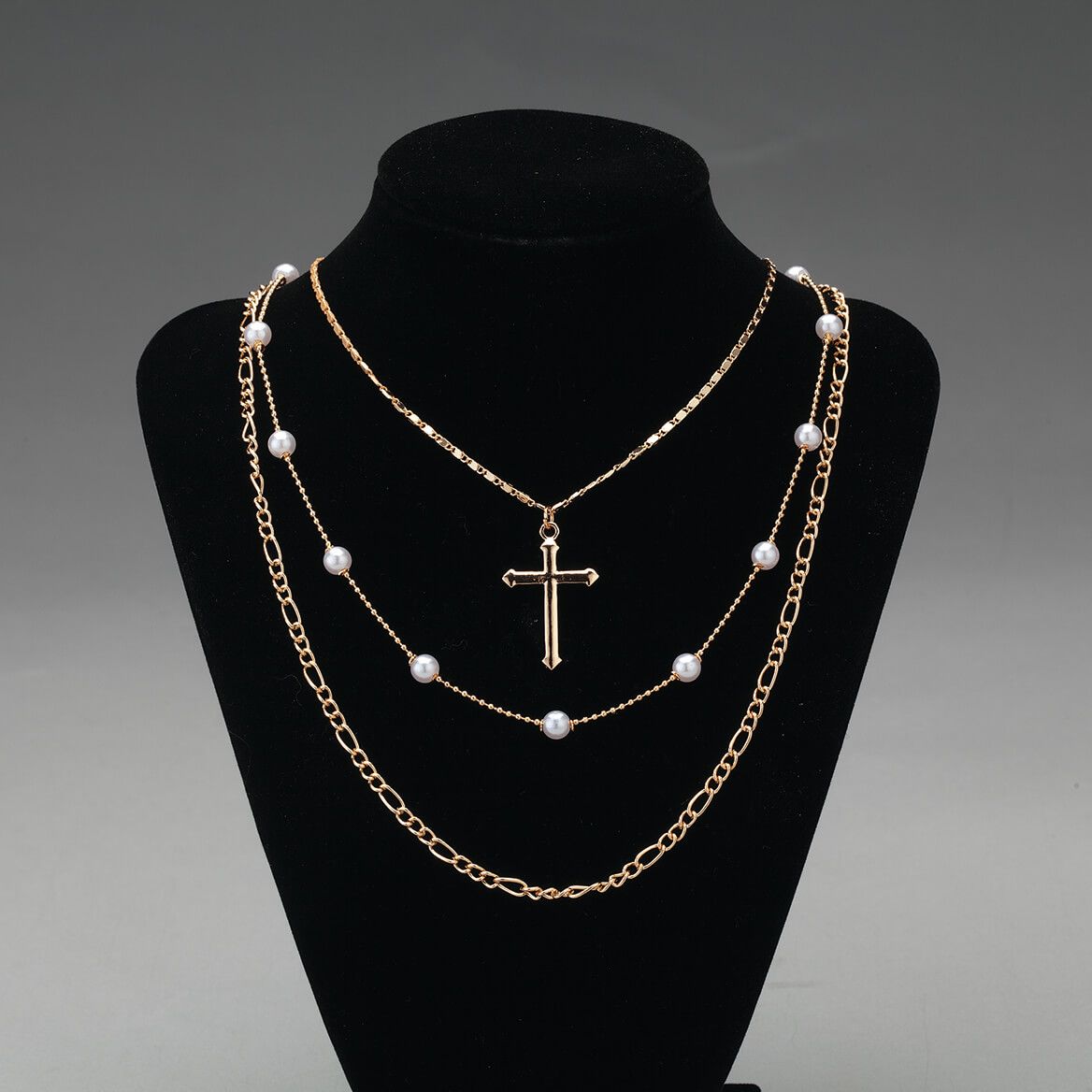 Layered Necklace with Faux Pearls-373040