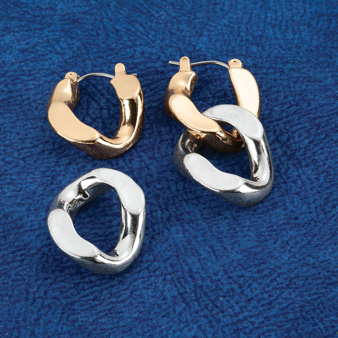 Two-Tone Double Link Drop Earrings-373273