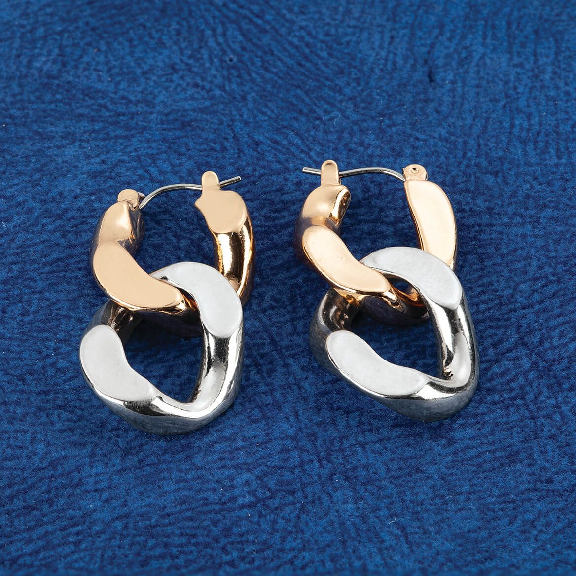 Two-Tone Double Link Drop Earrings-373273