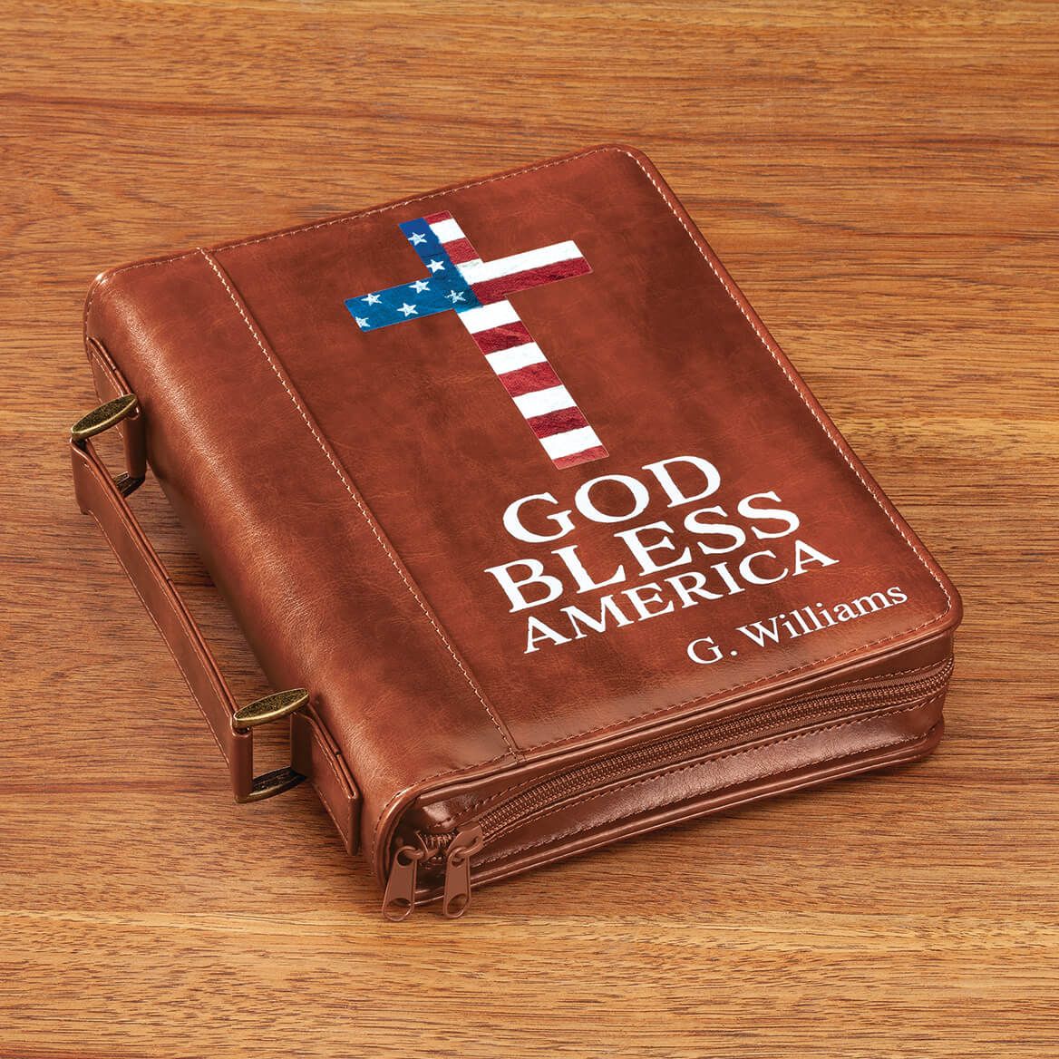 Personalized God Bless America Brown Bible Case-373335