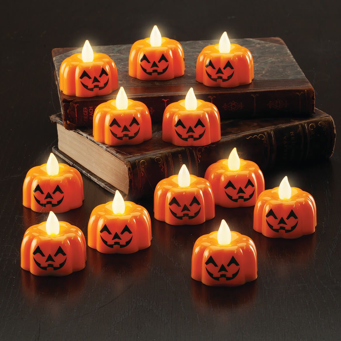 Jack-O-Lantern Tea Lights, Set of 12-373486