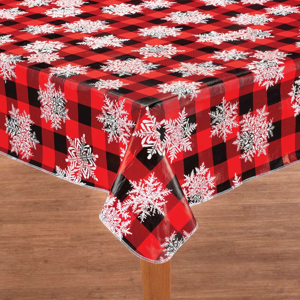 Snowflake Buffalo Plaid Vinyl Table Cover by Chef's Pride™-373919