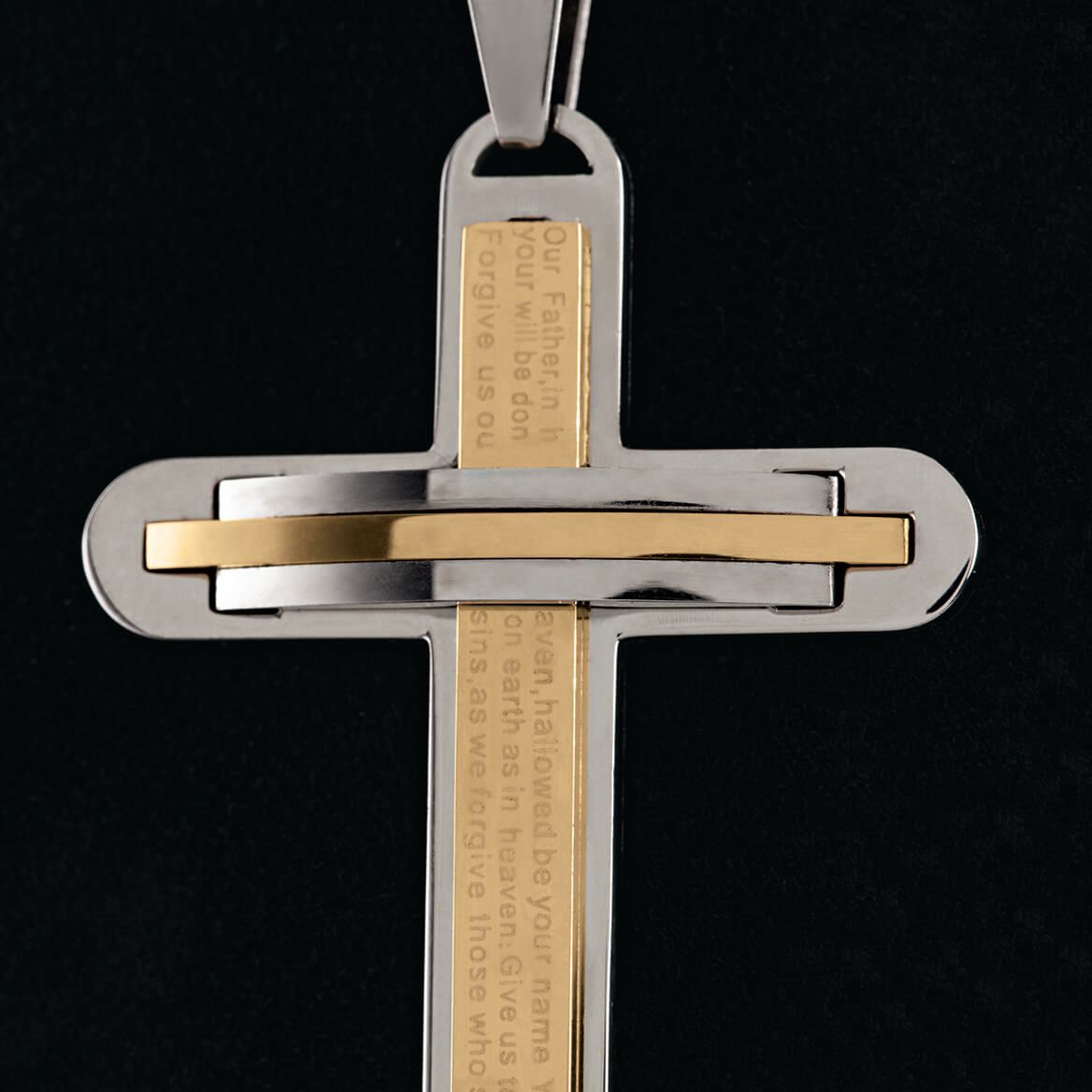 Lord's Prayer Bicolor Cross Pendant Necklace for Men