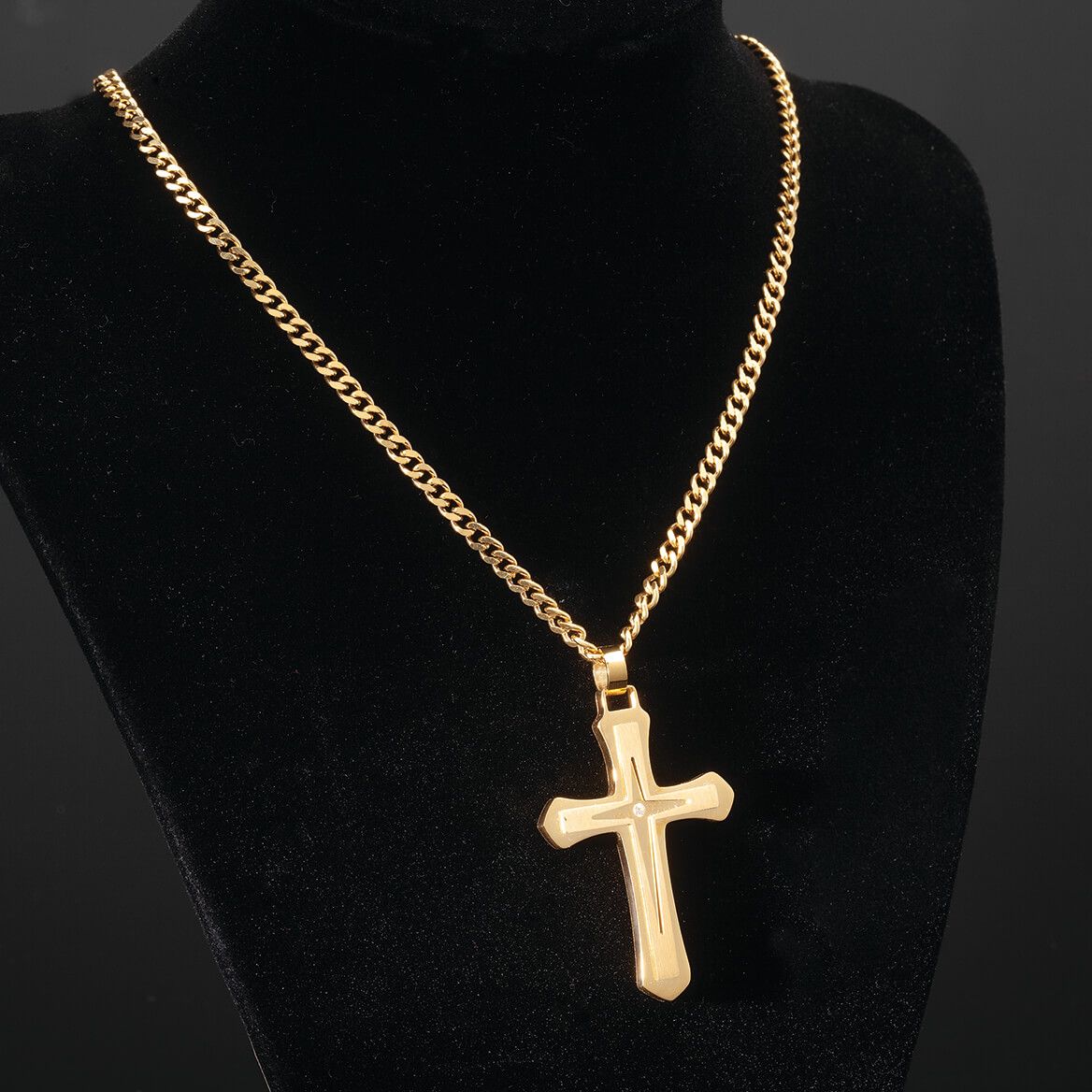 Personalized Stainless Steel/CZ Cross Necklace
