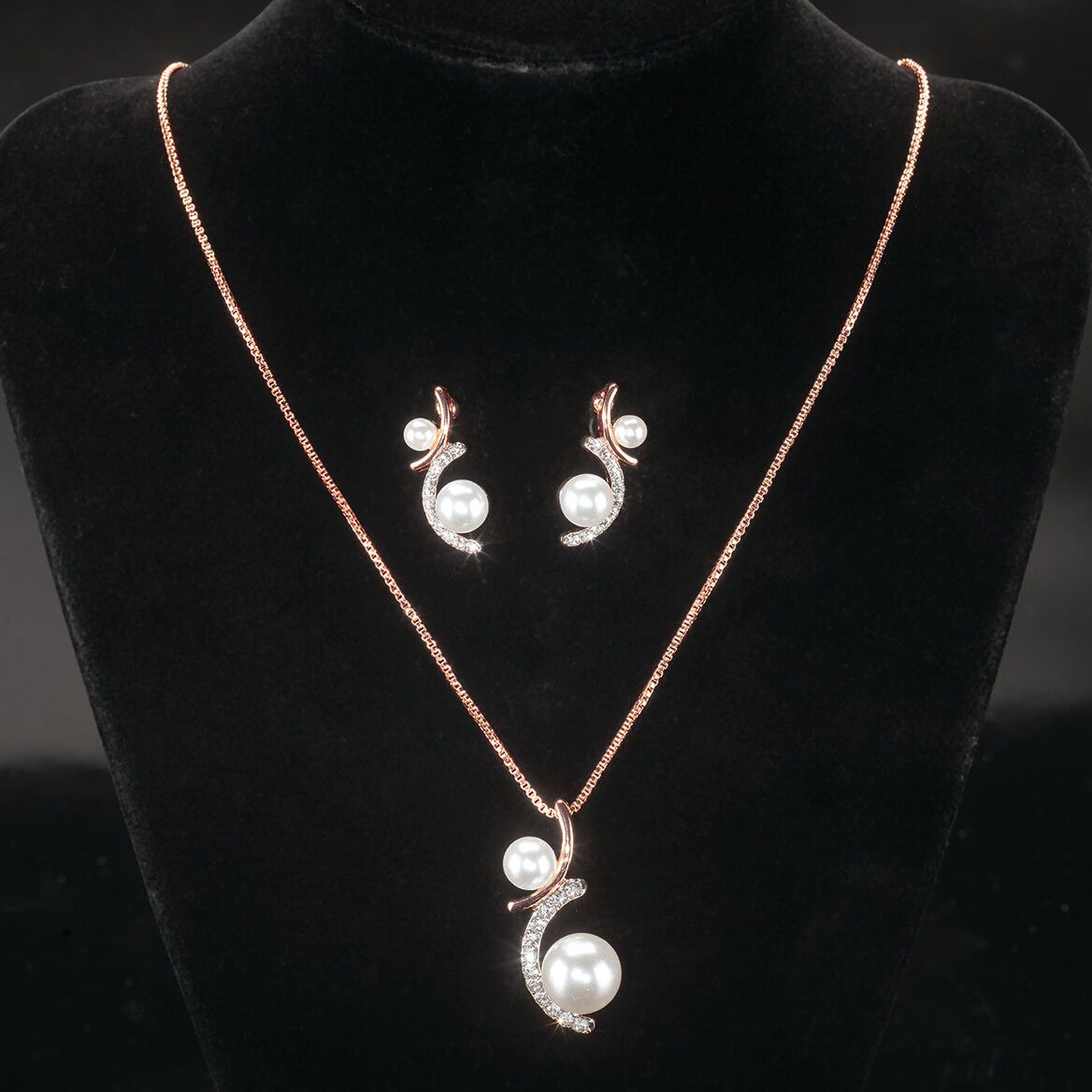 Double Pearl Necklace and Earrings Set-374253
