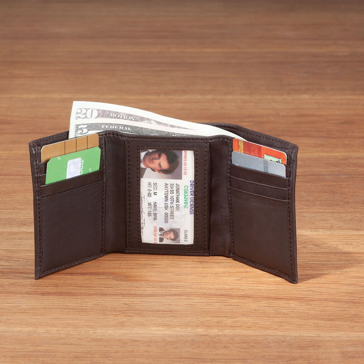 Genuine Leather Debossed RFID Trifold Wallet-374735