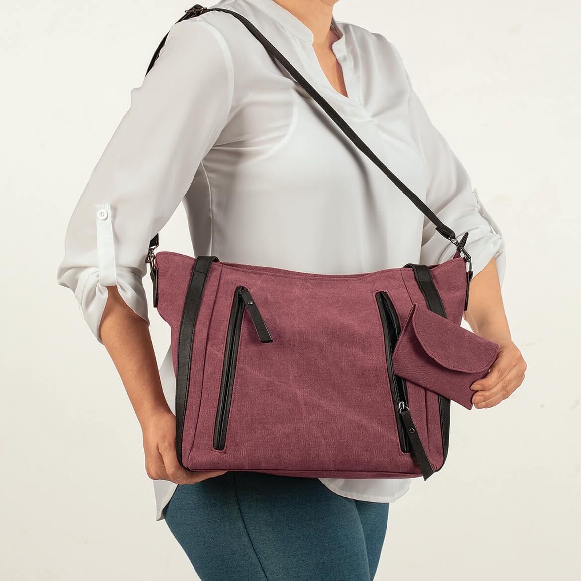 Vintage Canvas Shoulder Tote with Coin Purse