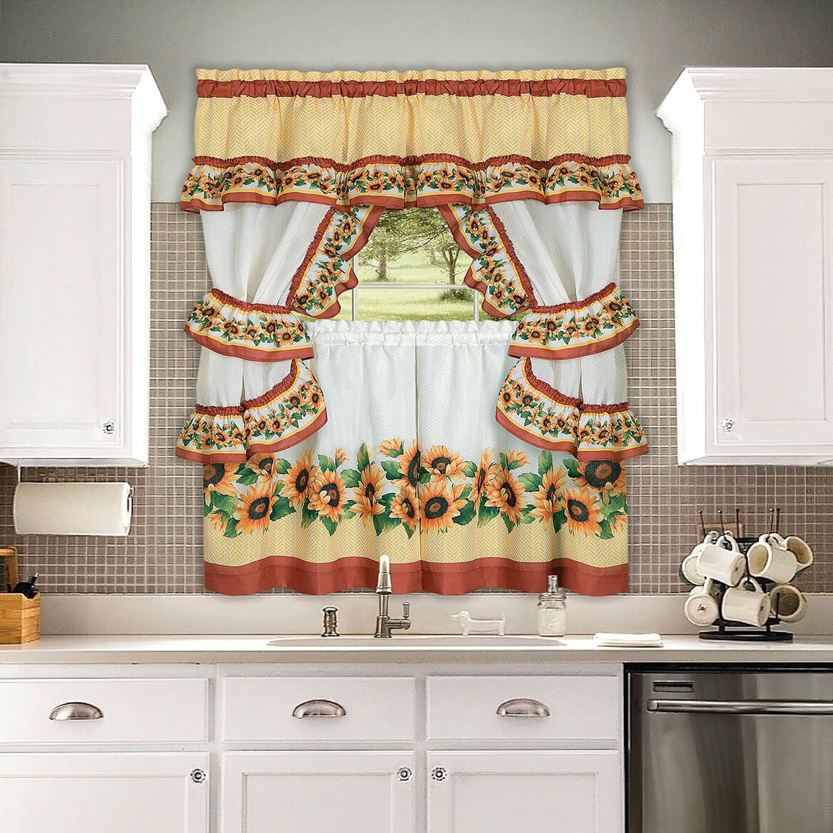 Sunflower Printed Cottage Curtain Set-375855