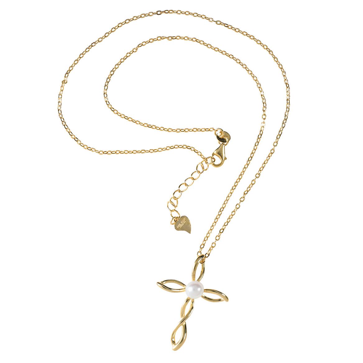 Freshwater Pearl Twist Cross Necklace