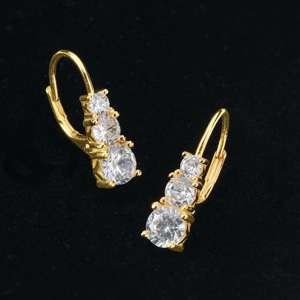 Cubic Zirconia 3-Stone Leverback Earrings-375908