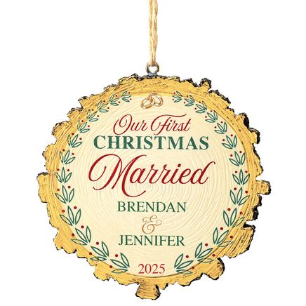 Personalized Our First Christmas Married Wood Slice Ornament-375917