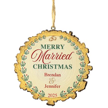 Personalized Merry Married Christmas Wood Slice Ornament-375918