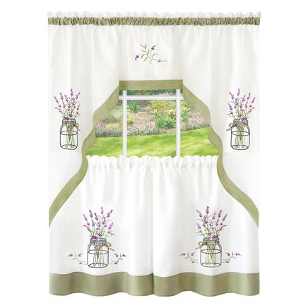 Lavender Embroidered Tier and Swag Curtain Set-376721