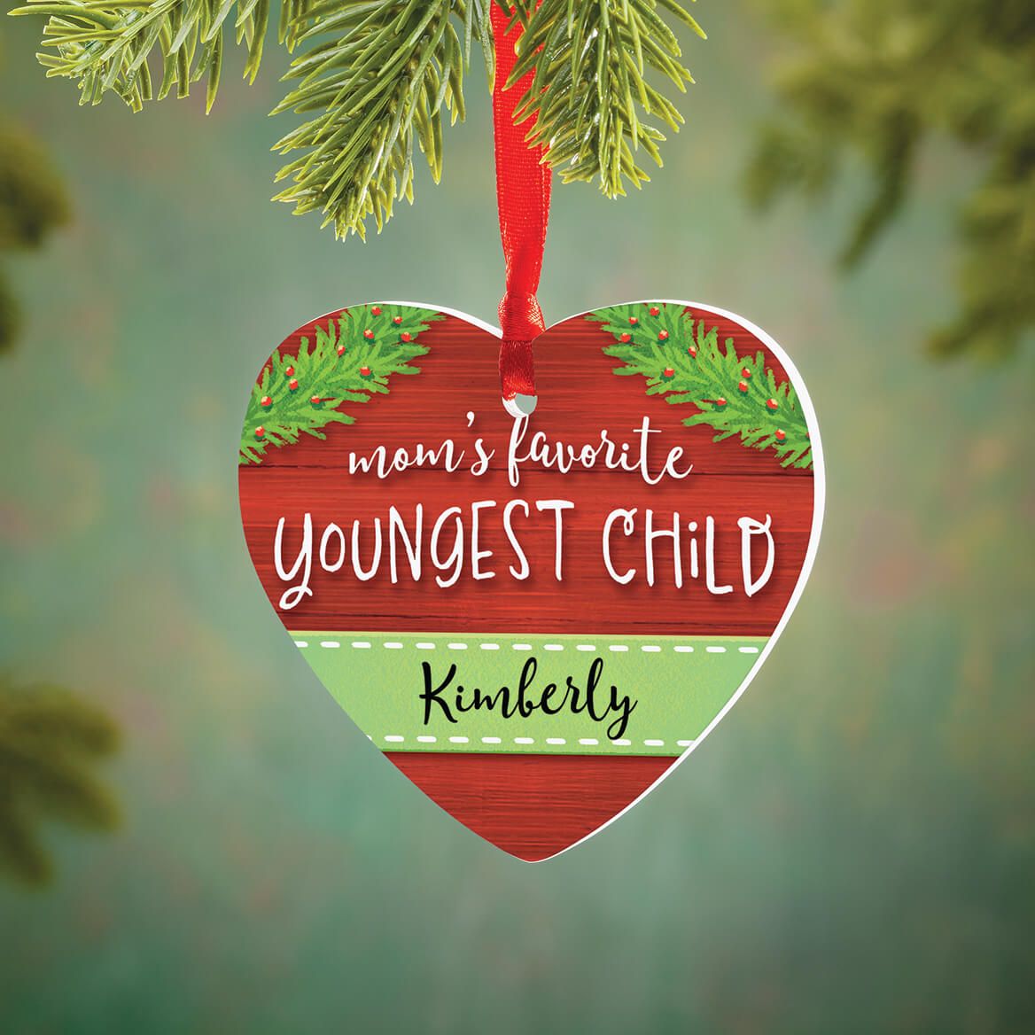Personalized Mom's Favorite Youngest Child Heart Ornament-376963