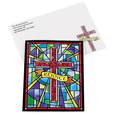 Personalized Stained Glass Cross Christmas Cards, Set of 20-377387