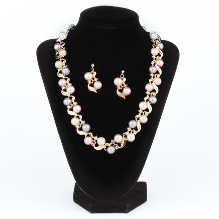 Pearl Necklace and Drop Earrings Set-377567